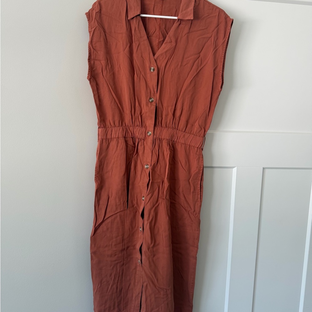 Thread & Supply Terracotta Button-Front Midi Dress